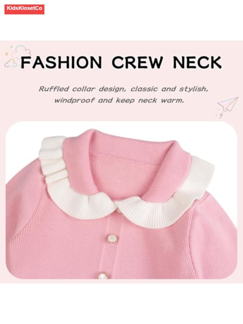 Ruffled Sweater Dress for Toddler Girls, Soft Warm Knit V-Neck, Fall Winter - Picture 2 of 6